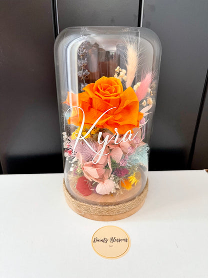 Personalized Dried Flower Dome with Preserved Rose