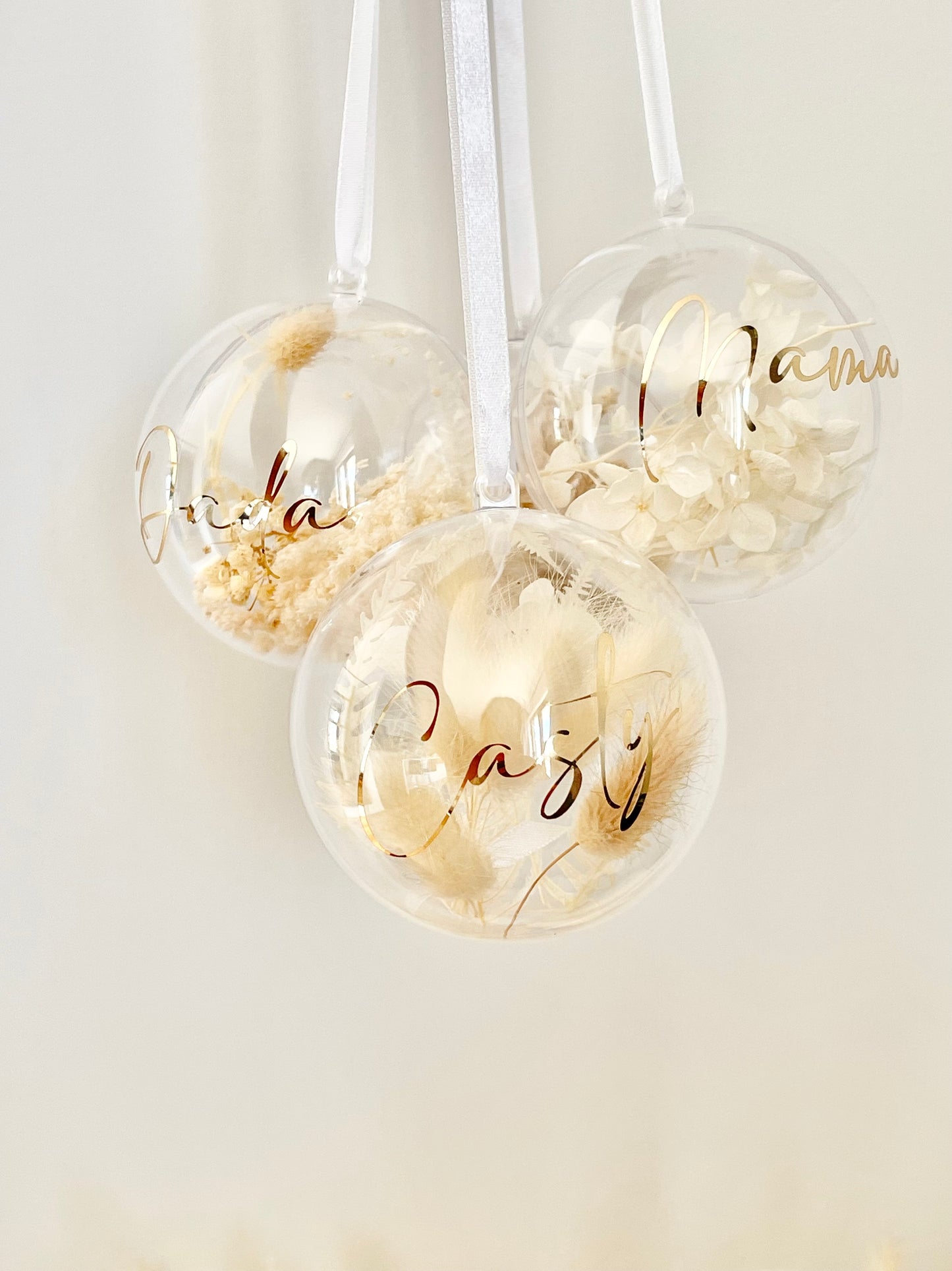 Personalized Dried Flower Christmas Baubles 8cm