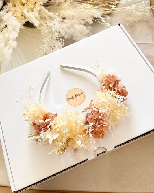 Dried Flower Headband / Crown - Luxe Cream & Tan